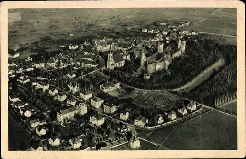 Ak Stolpen in Sachsen, Ort mit Schlossruine, Fliegeraufnahme