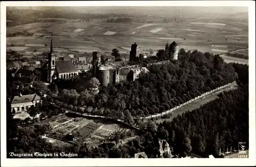 Ak Stolpen in Sachsen, Fliegeraufnahme von der Burgruine, Umgebung, Klinke 12709