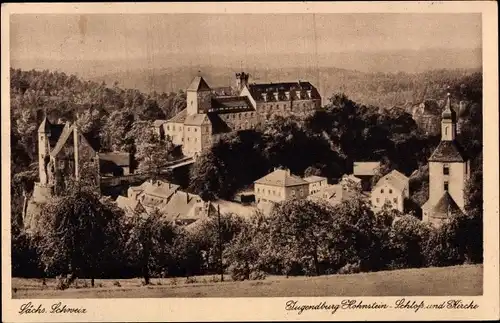 Ak Hohnstein Sächsische Schweiz, Jugendburg, Schloss und Kirche