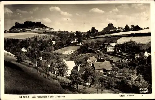 Ak Schöna Sächsische Schweiz, Teilansicht mit Kaiserkrone und Zirkelstein