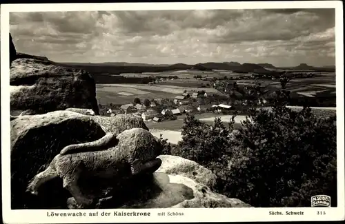 Ak Schöna Sächsische Schweiz, Löwenwache auf der Kaiserkrone