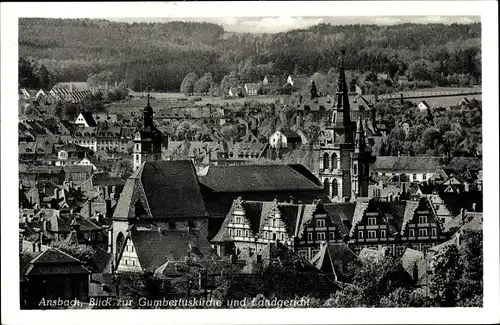 Ak Ansbach in Mittelfranken Bayern, Blick zur Gumbertuskirche und Landgericht