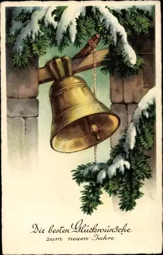 Ak Glückwunsch Neujahr, Glocke, Tannenzweige