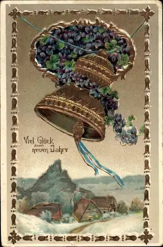 Ak Glückwunsch Neujahr, Glocke, Veilchen