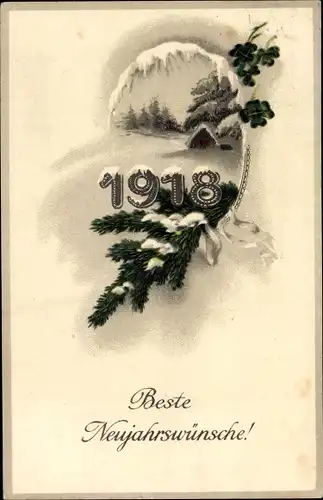 Ak Glückwunsch Neujahr 1918, Tannenzweige