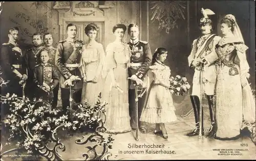 Ak Silberhochzeit im Kaiserhause, Kaiser Wilhelm II., Cecilie, Kronprinz, Kaiserin Auguste Viktoria