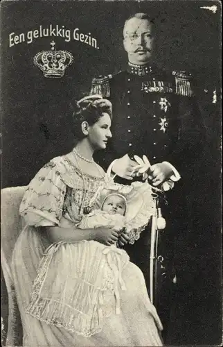 Ak Een gelukkig Gezin, Königin Wilhelmina der Niederlande, Prinz Hendrik, Prinzessin Juliana