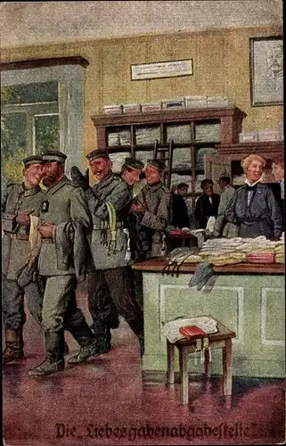 Künstler Ak Die Liebesgabenabgabestelle, Die Kriegsleistungen der Heimat