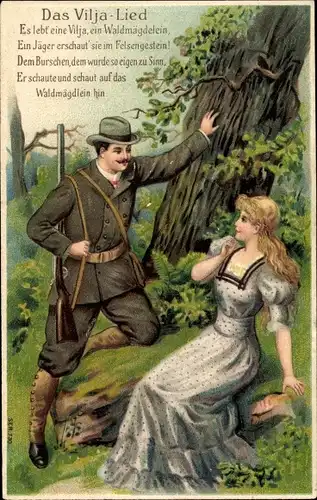 Lied Präge Litho Das Vilja Lied, Es lebte eine Vilja, ein Waldmägdelein, Jäger