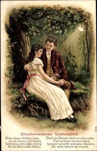 Präge Litho Entschwundenes Liebesglück, Deine Augen blickten innig in die meinen tief hinein