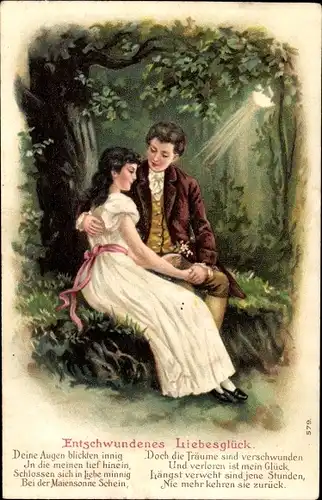 Präge Litho Entschwundenes Liebesglück, Deine Augen blickten innig in die meinen tief hinein