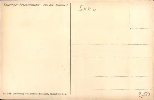 Ak Lauensteiner Trachtenbilder, Bei der Mahlzeit, Trachten Erzgebirge