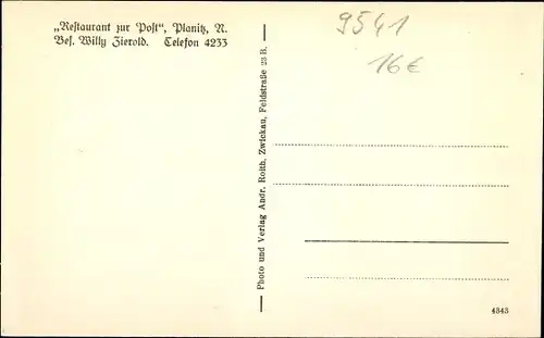 Ak Planitz Zwickau in Sachsen, Restaurant zur Post, Gaststube, Frühstücksstube