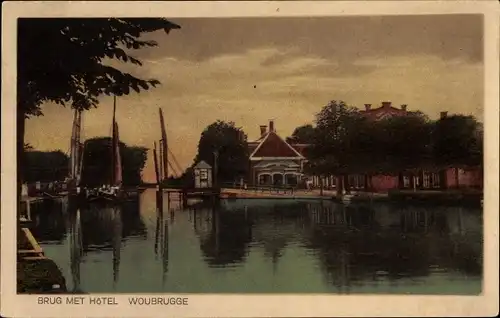 Ak Woubrugge Jacobswoude Südholland, Brug met Hotel