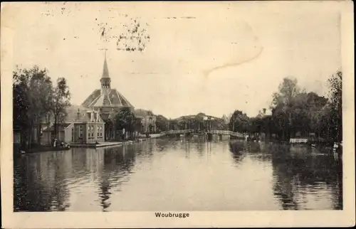 Ak Woubrugge Jacobswoude Südholland, Teilansicht mit Kirche