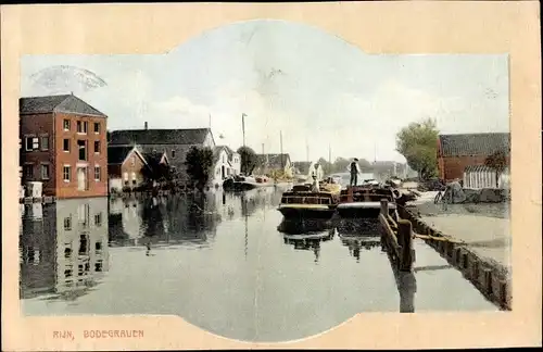 Ak Bodegraven Rijn Südholland, Boote am Rijnufer