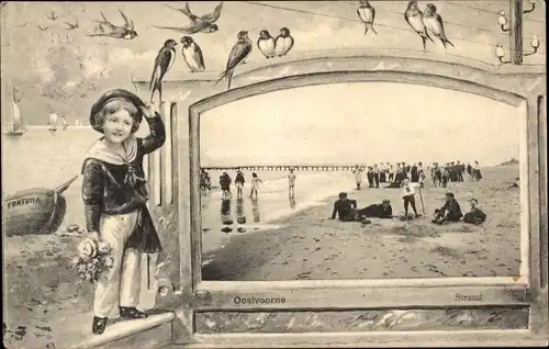 Passepartout Ak Oostvoorne aan Zee Südholland, Strandpartie