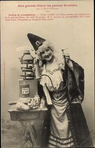 Ak Editions Bergeret, Aux grands Maux les grands Remèdes par la Petite Albertine