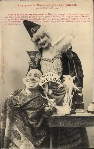 Ak Editions Bergeret, Aux grands Maux les grands Remèdes par la Petite Albertine, Chute des Cheveux