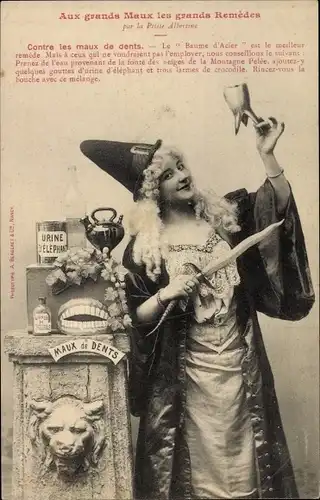 Ak Editions Bergeret, Aux grands Maux les grands Remèdes par la Petite Albertine, Maux de dents