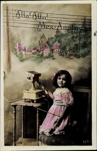 Ak Mes Amities, Mädchen beim Telefonieren, Telefon