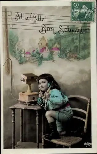 Ak Bon Souvenir, Kind beim Telefonieren, Telefon
