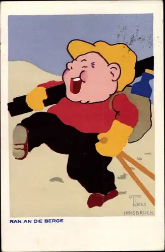 Künstler Ak Weiss, Ran an die Berge, Wanderer