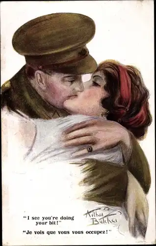 Künstler Ak Belcher, A., Liebespaar, Kuss, I see you're doing your bit