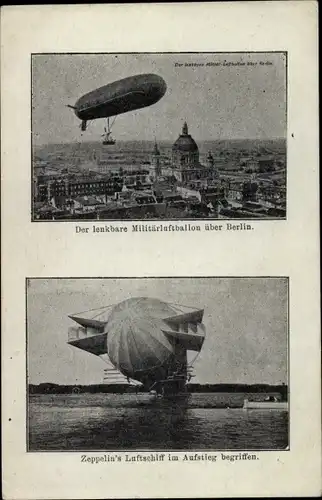 Ak Berlin, Lenkbarer Militärluftballon über der Stadt, Zeppelin's Luftschiff