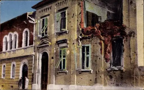 Ak Gorizia Görz Friuli Venezia Giulia, Zusammengeschossenes Haus, I. WK