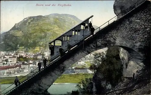 Ak Bozen Bolzano Südtirol, Virglbahn, Standseilbahn