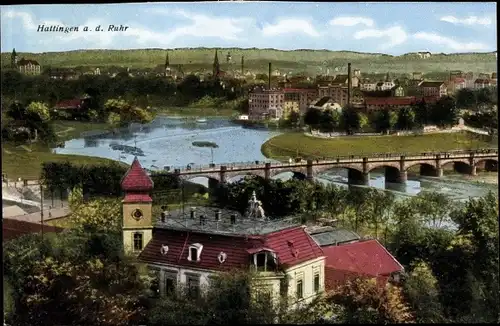 Ak Hattingen an der Ruhr, Blick auf den Ort, Brücke