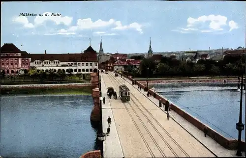 Ak Mülheim an der Ruhr, Brücke, Straßenbahn
