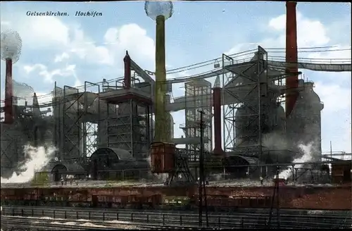 Ak Gelsenkirchen im Ruhrgebiet, Die Hochöfen der Fabrik