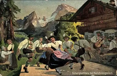 Ak Berchtesgaden in Oberbayern, Schuhplattltanz
