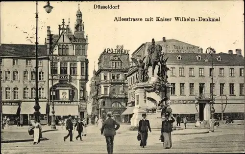 Ak Düsseldorf am Rhein, Alleestraße mit Kaiser Wilhelm Denkmal