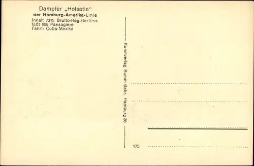 Ak HAPAG Dampfer Holsatia