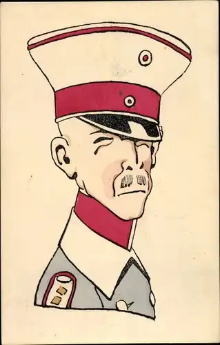 Ak Deutscher Soldat in Uniform, Schirmmütze, Portrait, französische Karikatur