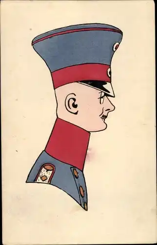 Ak Deutscher Soldat in Uniform, Schirmmütze, Portrait im Profil, französische Karikatur