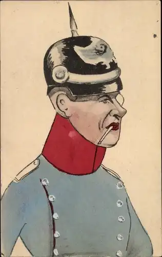 Künstler Ak Deutscher Soldat in Uniform, Pickelhaube, Zigarette, BKWI 695-2