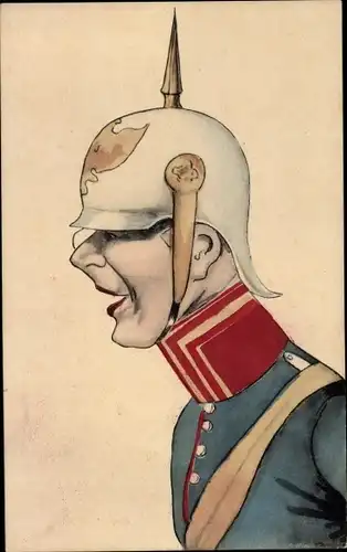 Künstler Ak Soldat in Uniform, Pickelhaube, Zigarette, BKWI 695-2