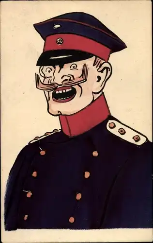 Künstler Ak Deutscher Soldat in Uniform, französische Karikatur