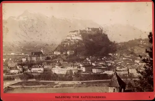Kabinett Foto Salzburg in Österreich, Blick auf den Ort vom Kapuzinerberg, 1887