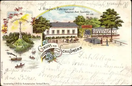 Litho Berlin Wilmersdorf Grunewald Schildhorn, Restaurant, Denkmal
