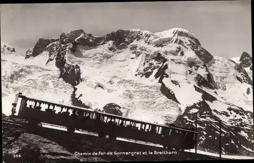 Ak Zermatt Kanton Wallis, Chemin de Fer de Gornergrat et le Breithorn, Zahnradbahn