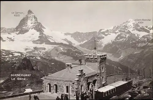 Ak Zermatt Kanton Wallis, Gornergrat, Bahnhof, Gleisseite, Zahnradbahn