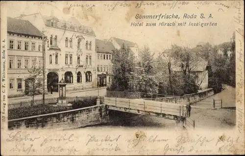 Ak Roda Stadtroda in Thüringen, Hotel zum Hirsch mit Inselgarten