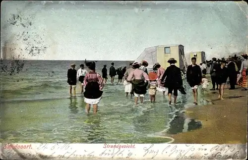 Ak Zandvoort Nordholland Niederlande, Strandgezicht, Badegäste, Badewagen