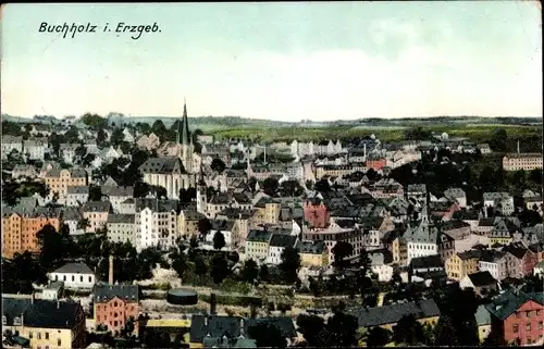 Ak Annaberg Buchholz im Erzgebirge, Panorama Buchholz, Kirche