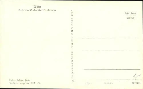 Ak Gera in Thüringen, Park der Opfer des Faschismus